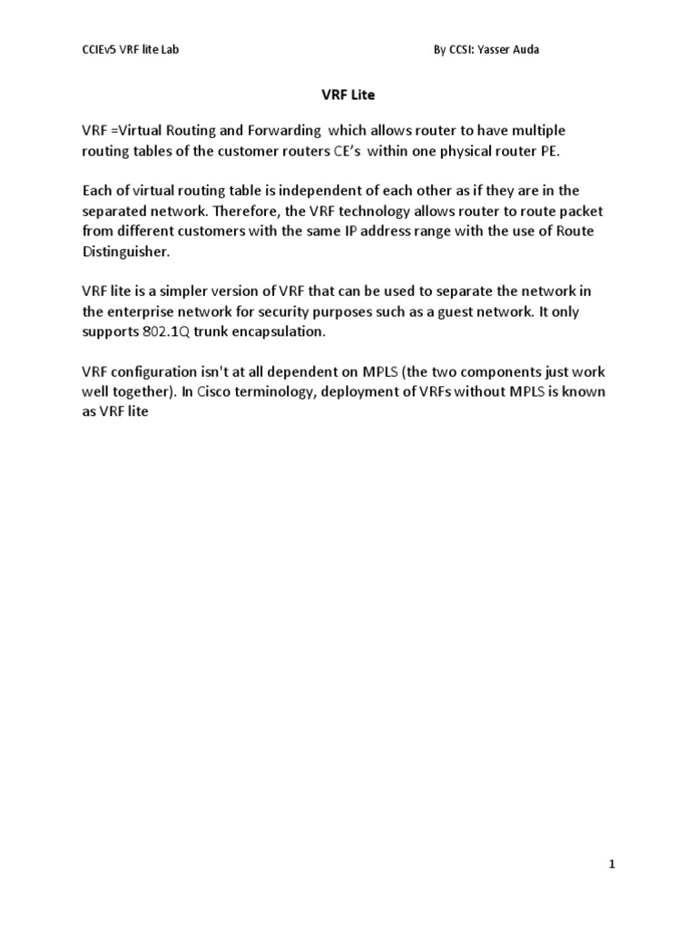 CCIEv5 VRF Lite Lab PDF | PDF | Ip Address | Router (Computing)