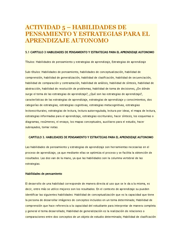 Habilidades de Pensamiento Autónomo | PDF | Aprendizaje | Conocimiento