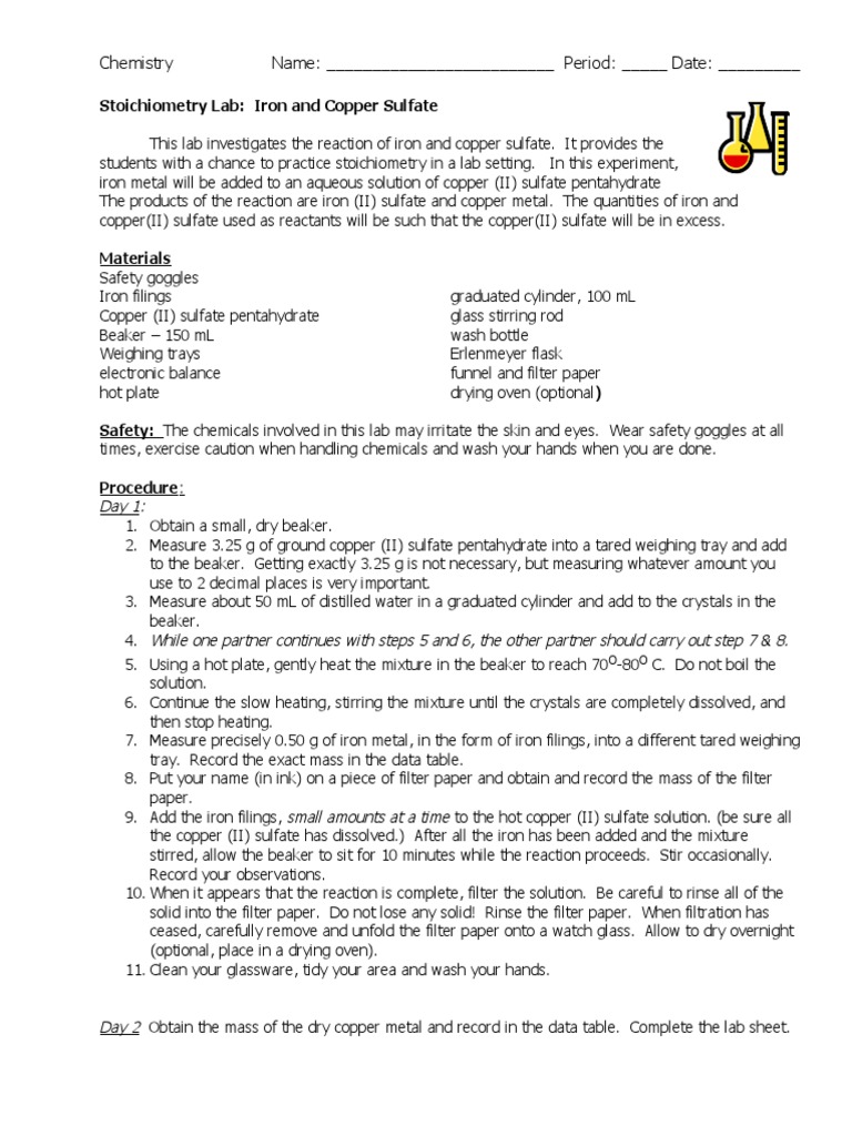 Stoichiometry Lab With Iron and Copper Sulfate Spring 2009 | PDF ...