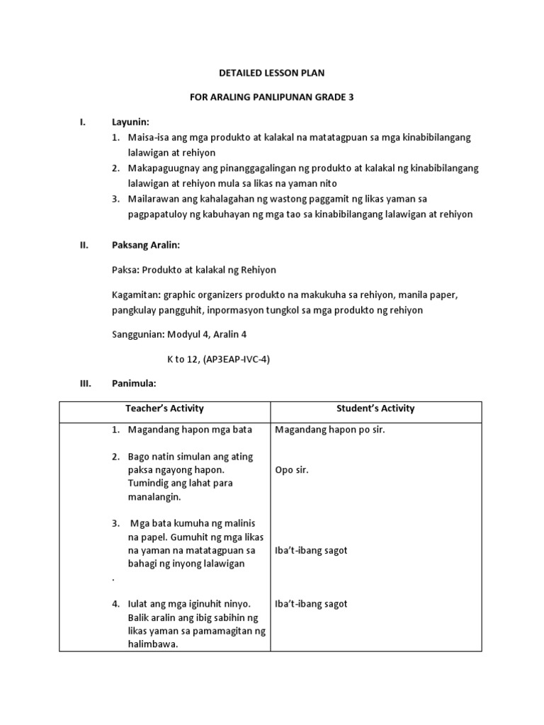 Lesson Plan In Aral Pan Grade 7 4th Pdf - Riset