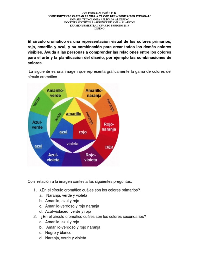 Examen sobre colores primarios y secundarios | PDF | Color | Rojo