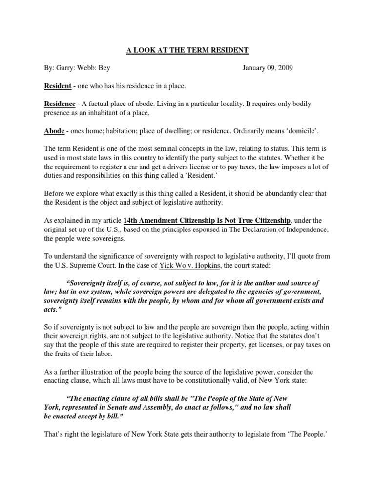 A Look at The Term Resident | PDF | Federal Government Of The United ...