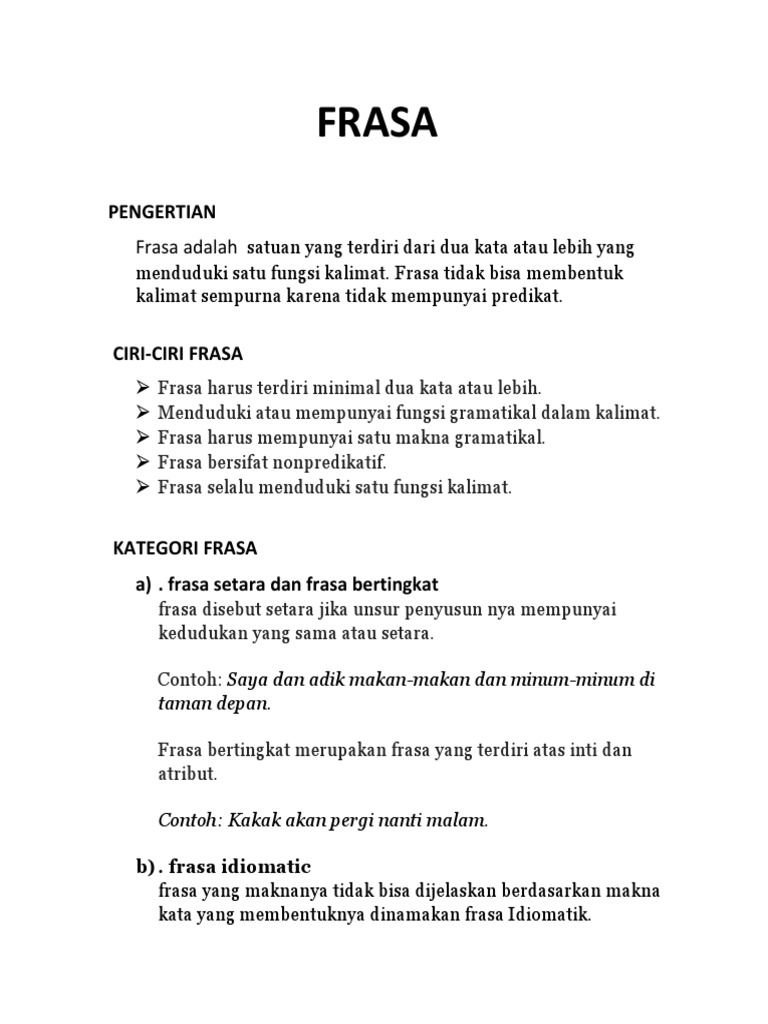 Pengertian dan Contoh Frasa | PDF | Seni & Disiplin Bahasa | Puisi