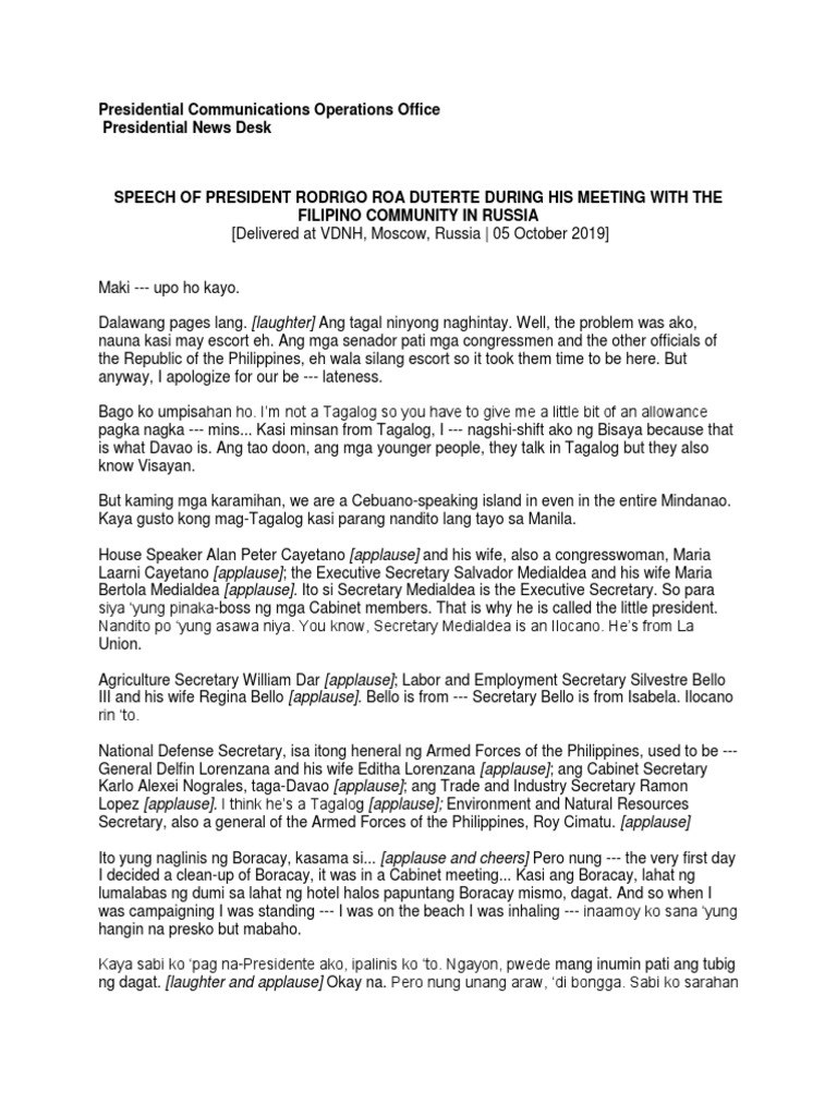 Duterte Meets Filipino Community in Russia | PDF | Tagalog Language ...
