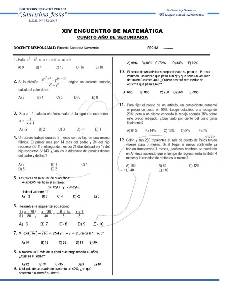 Problemas Matemáticos para Secundaria | PDF