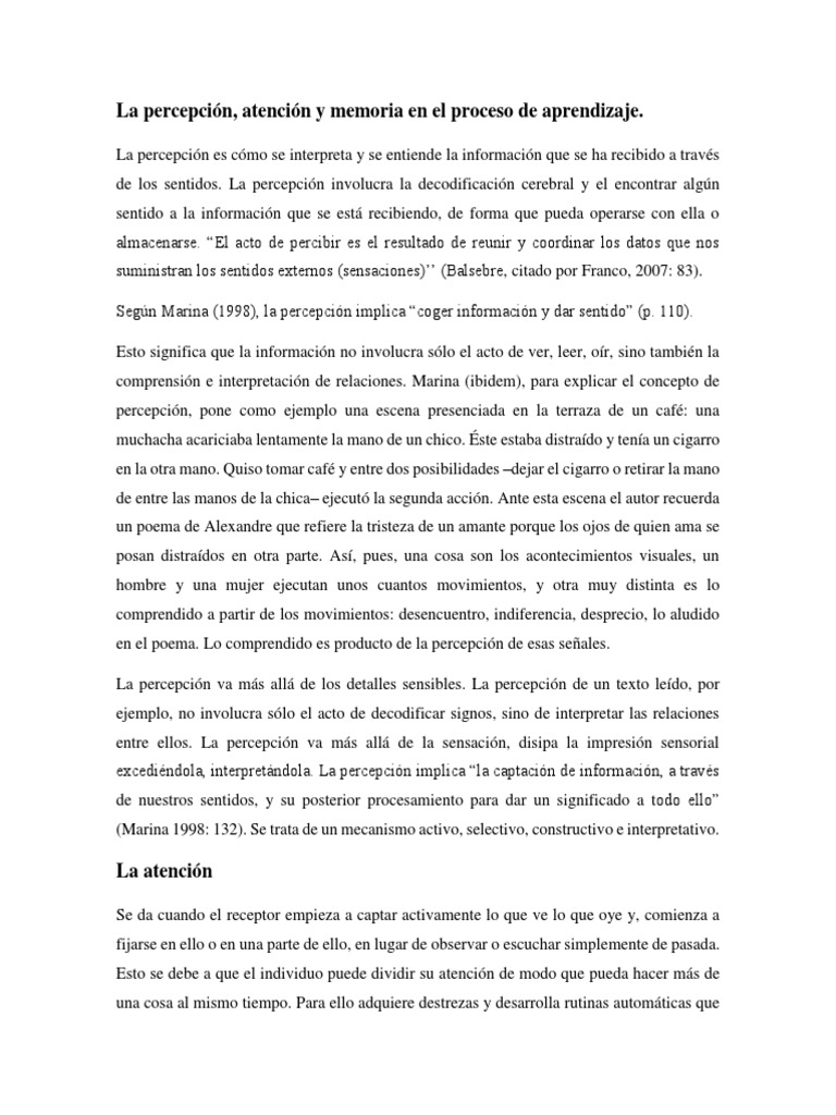 La Percepción Atencion Y Memoria Descargar Gratis Pdf Memoria