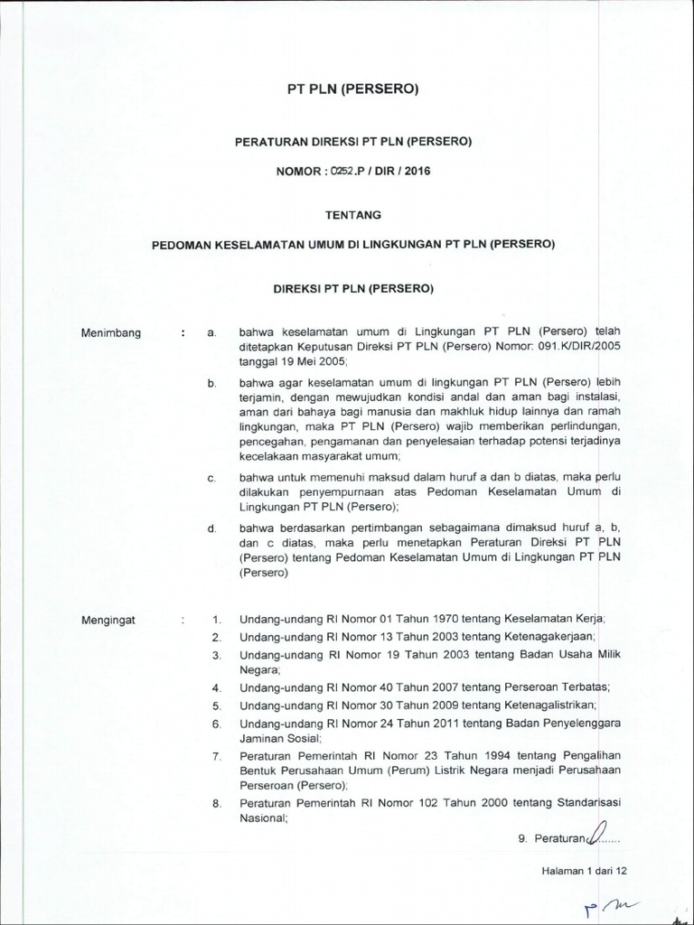Perdir 0252 Pedoman Keselamatan Umum PDF | PDF