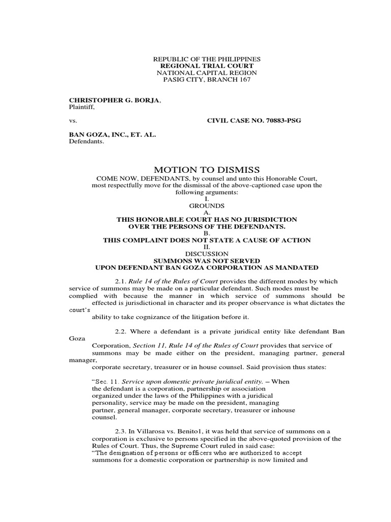 Motion To Dismiss | PDF | Lawsuit | Justice