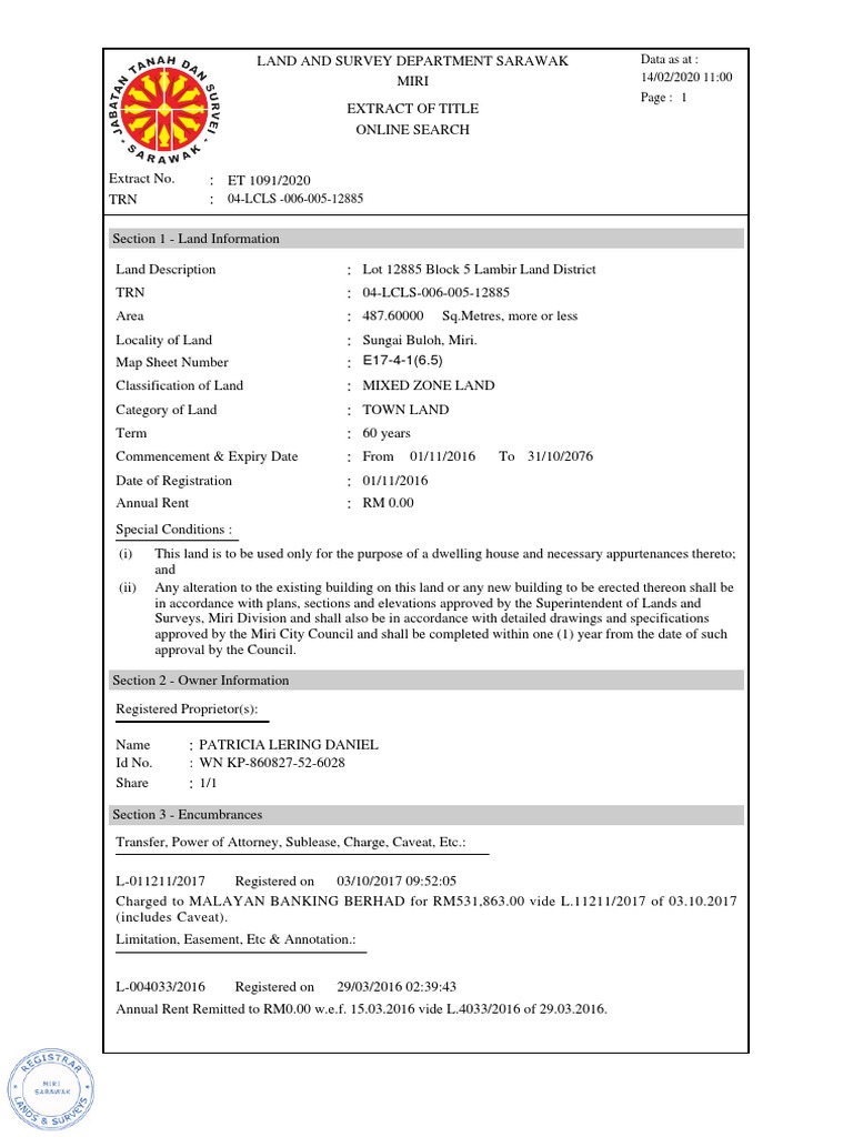 Eot Lot 12885 Block 5 Lambir Land District Pdf Civil Law Common Law Common Law