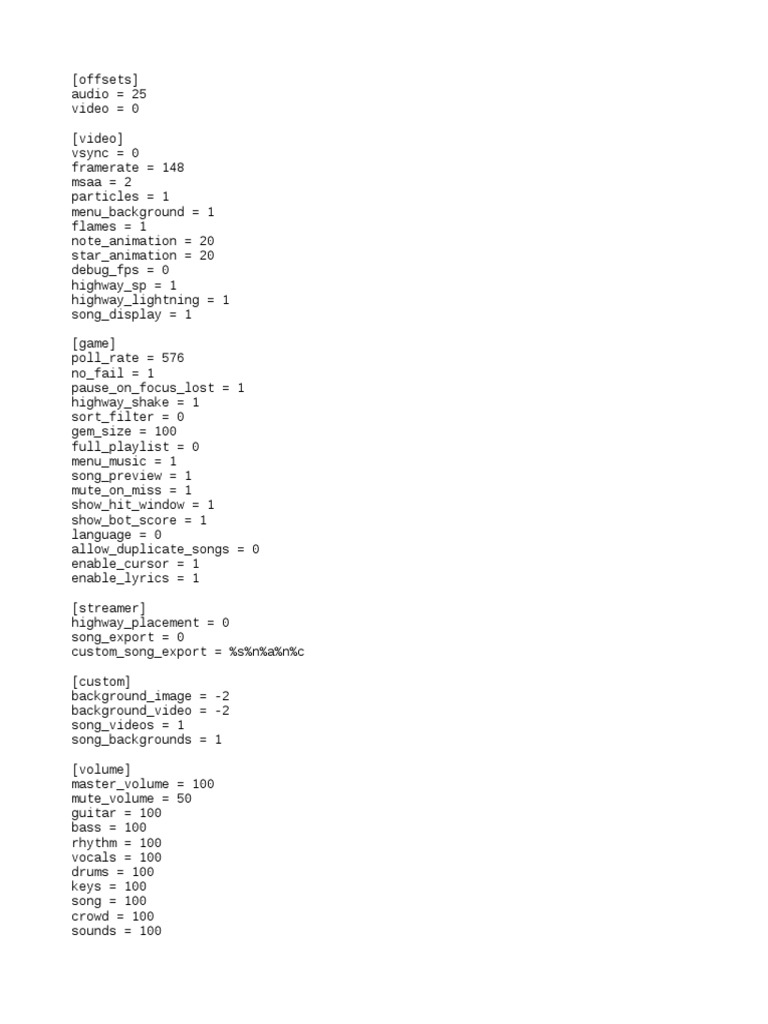 Default Clone Hero Settings PDF