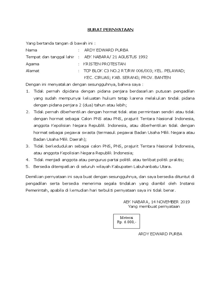 Surat Pernyataan Kesanggupan PNS | PDF