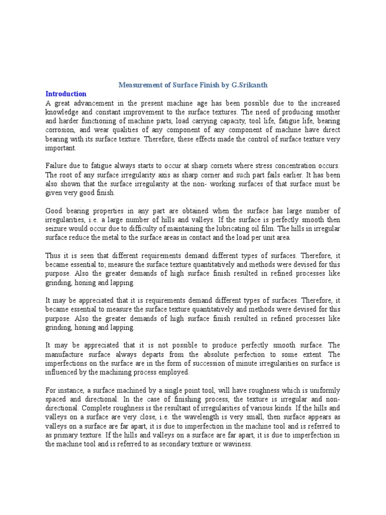 Surface Finish Measurement | PDF | Surface Roughness | Phonograph