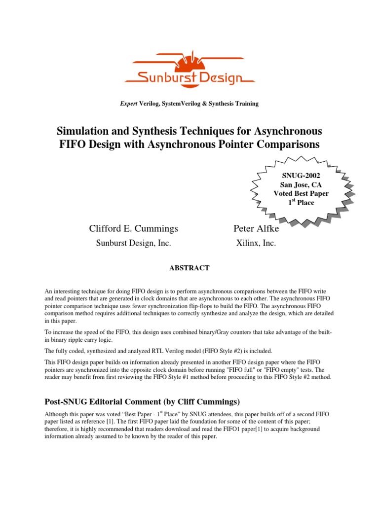 Simulation and Synthesis Techniques For Asynchronous Fifo Design With ...