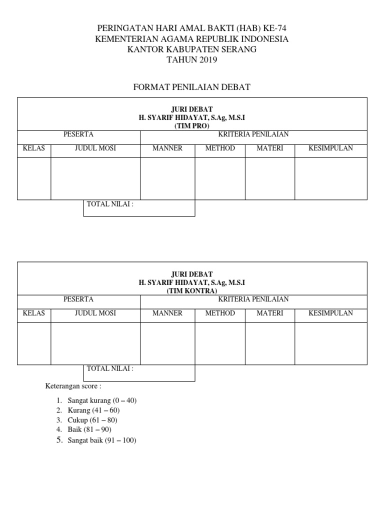 Format Penilaian Debat | PDF