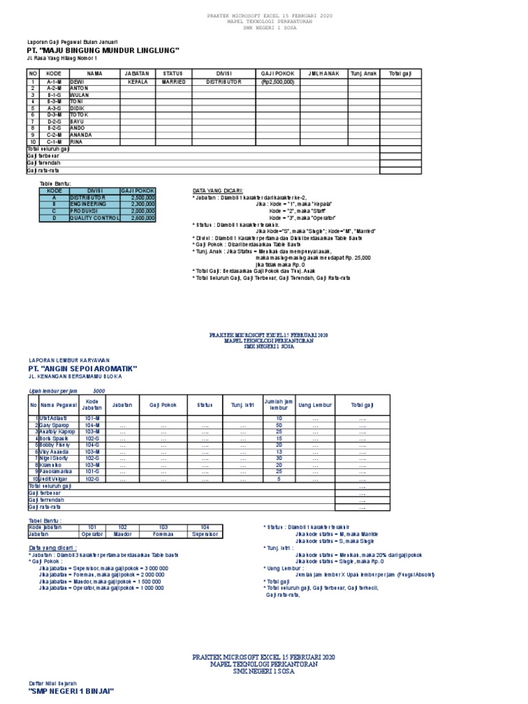 Latihan Soal Praktek Excel 2020 | PDF
