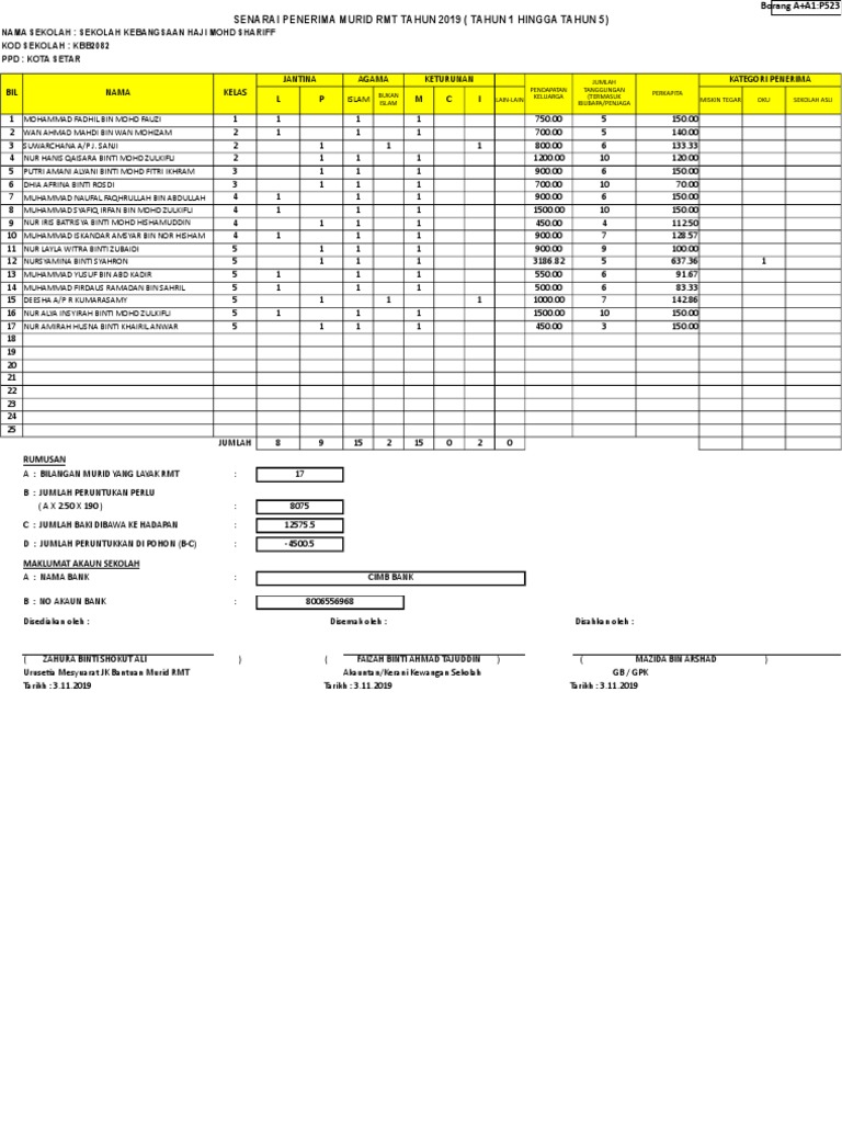 RMT A3 A4 - Senarai Nama Penerima 2019 (T 1 - T 5) | PDF