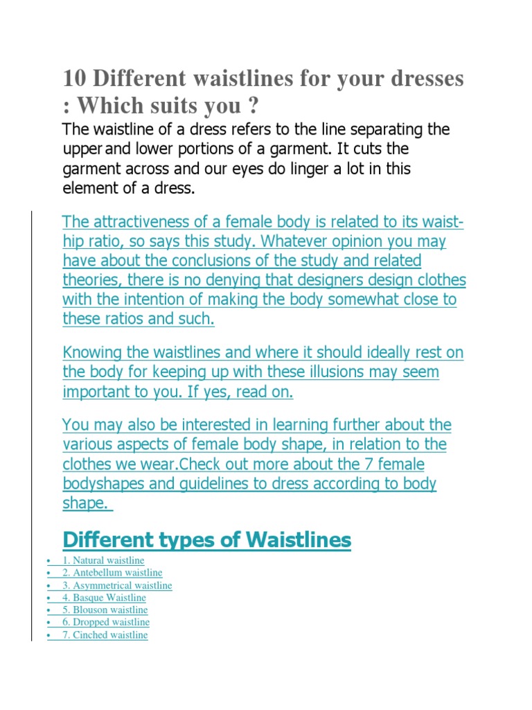 10 Different Waistlines For Your Dresses PDF Waist Dress