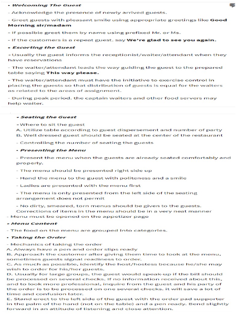 Food and Beverage Service Sequence Script PDF