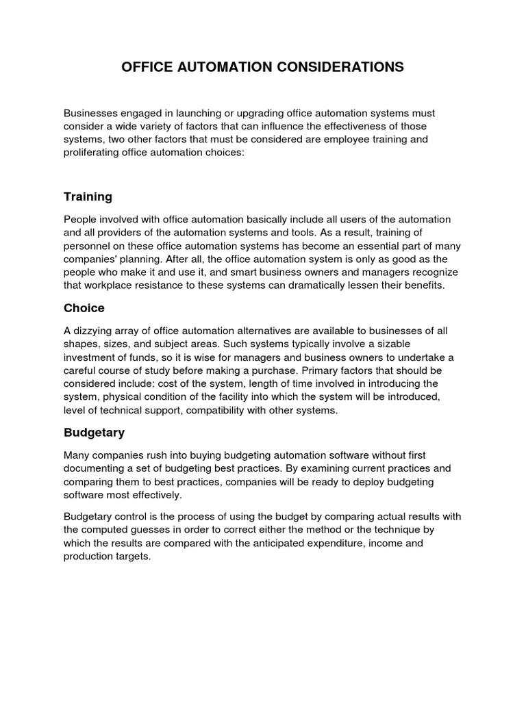 Office Automation Considerations PDF Automation