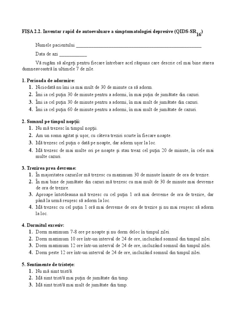 QIDS-SR16 Depresie | PDF
