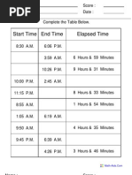 Elapsed Time Table