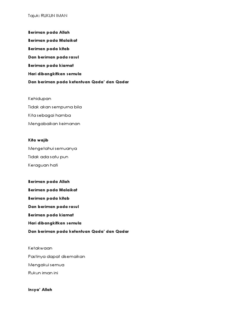 Lirik Rukun Iman | PDF | Agama & Spiritualitas