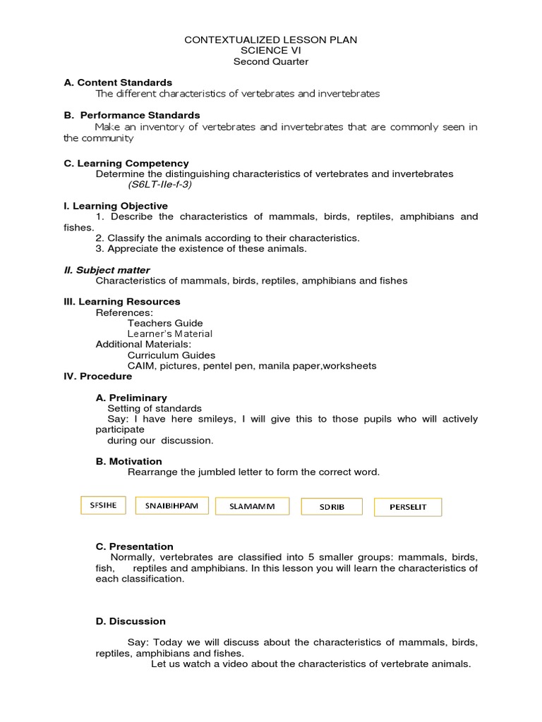 Lesson Plan | PDF | Mammals | Vertebrates
