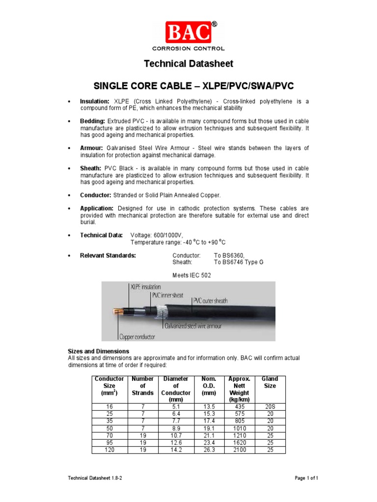 1.82 XLPEPVCSWAPVC Cable PDF Polyvinyl Chloride Equipment