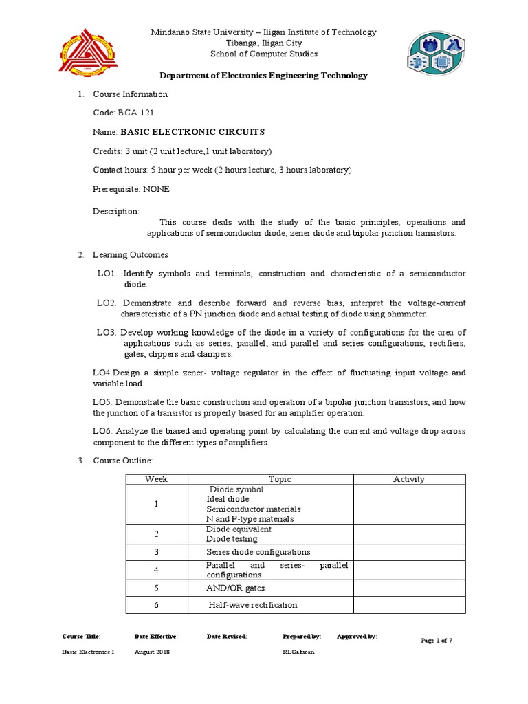 Bca 121 Basic Electronics Circuits Syllabus | PDF | P–N Junction | Diode