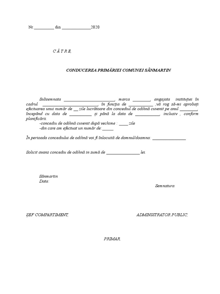 Formular Concediu Model 2020 | PDF