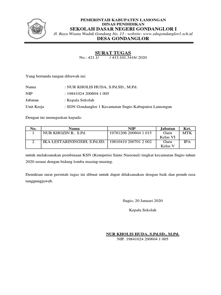 Surat Tugas  Pembina Lomba  PDF