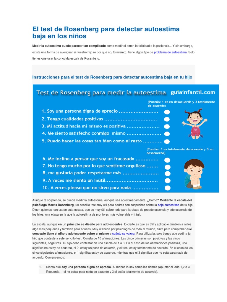 El Test de Rosenberg para Detectar Autoestima Baja en Los Niños PDF