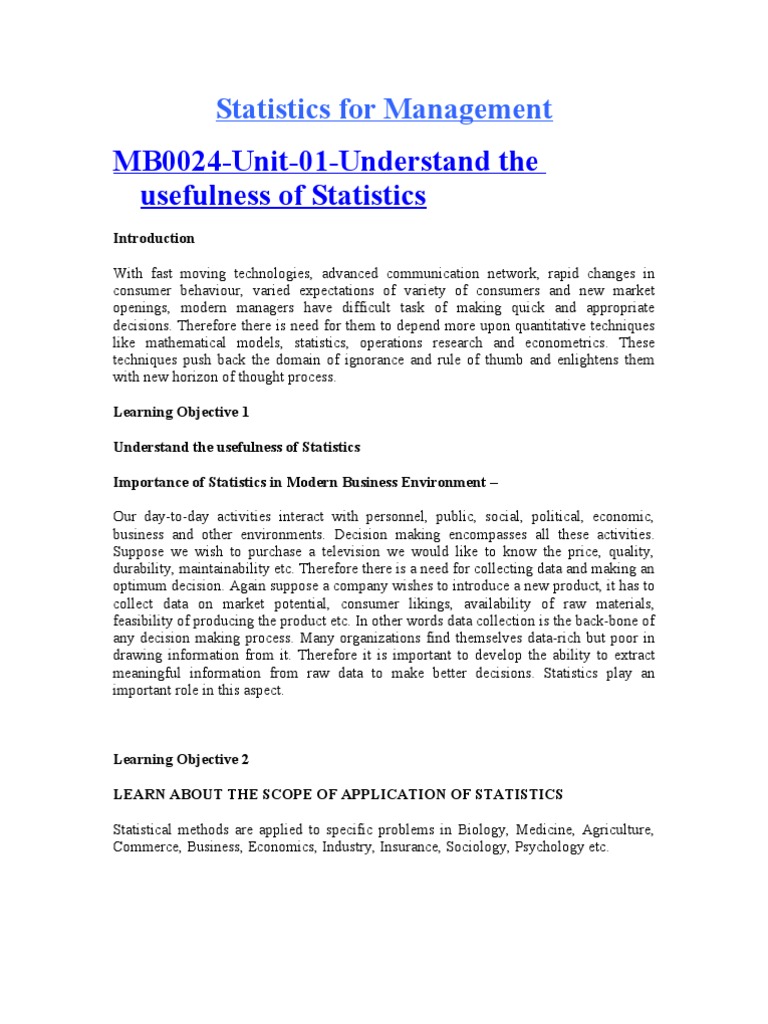 Statistics For Management MB0024 | PDF | Histogram | Statistics