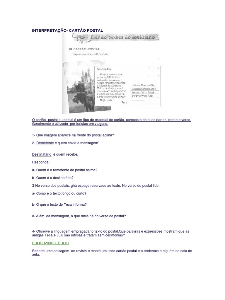 Entendendo o Cartão Postal: Estrutura e Uso | PDF