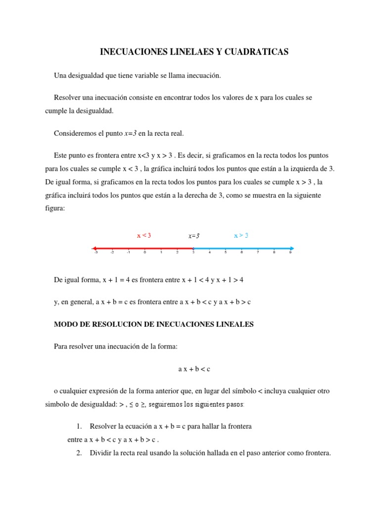 Inecuaciones: Resolución y Ejemplos | PDF | Ecuación cuadrática |  Desigualdad (Matemáticas), image size:768x1024