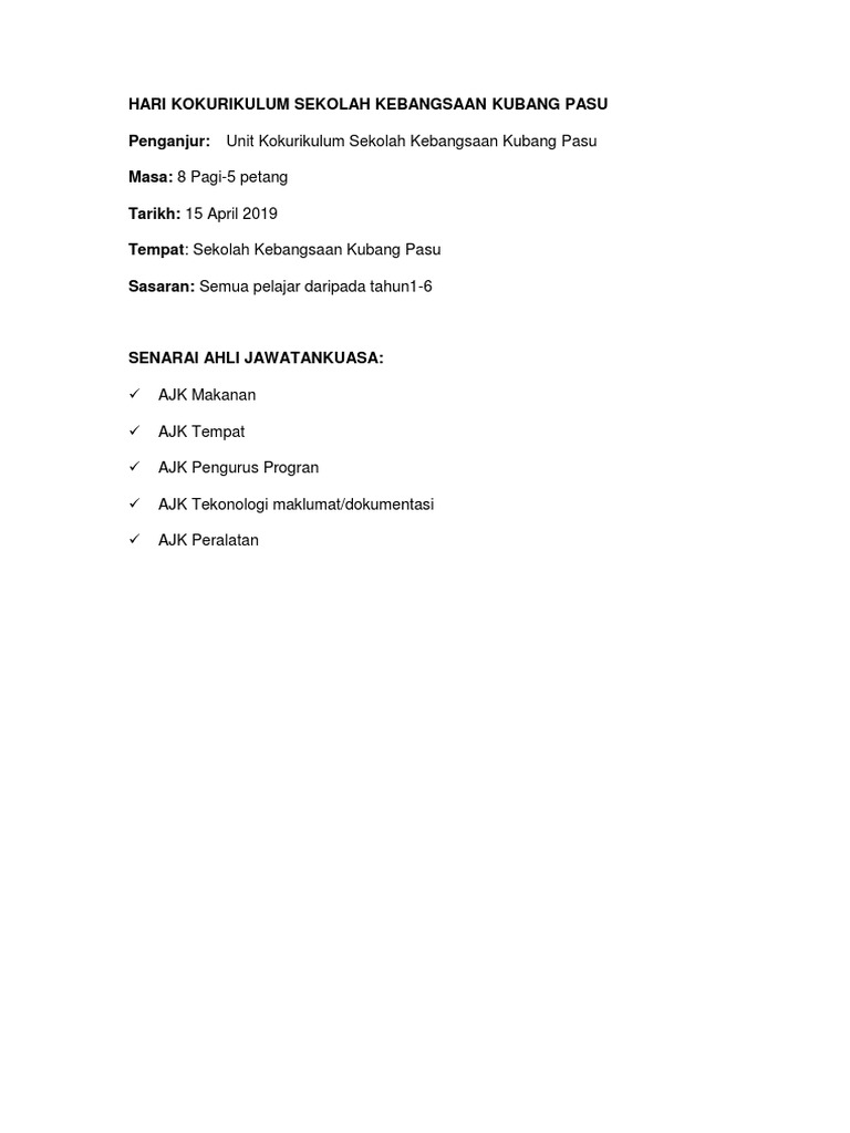 Senarai Semak (Ajk Makanan) | PDF