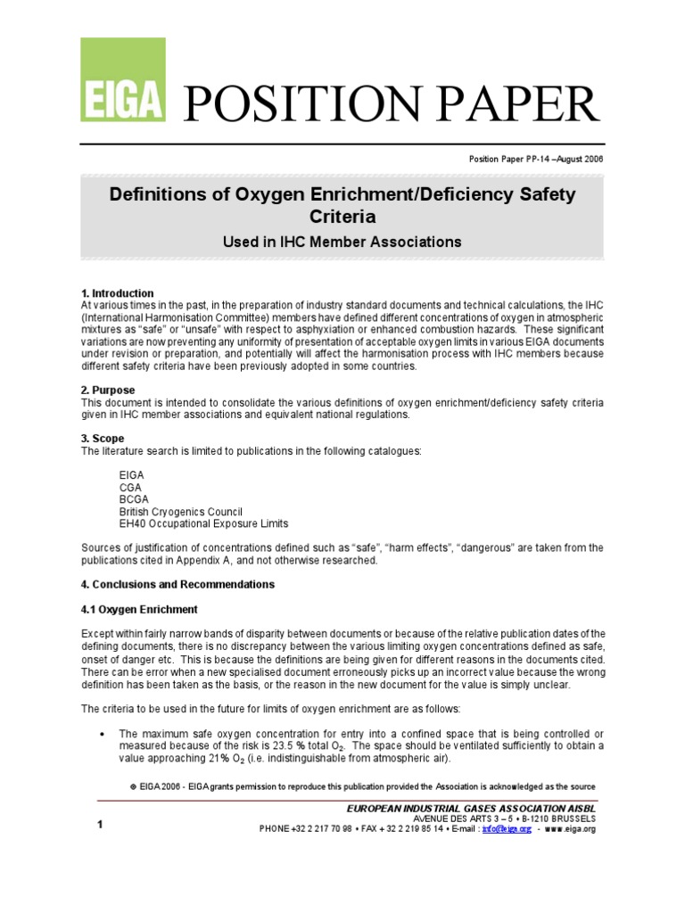 Oxygen Enrichment and Deficiency Safety Criteria | PDF | Oxygen ...