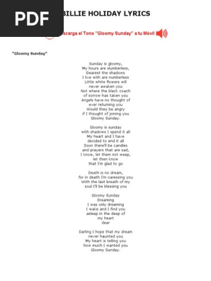 BILLIE HOLIDAY LYRICS - Gloomy Sunday | PDF