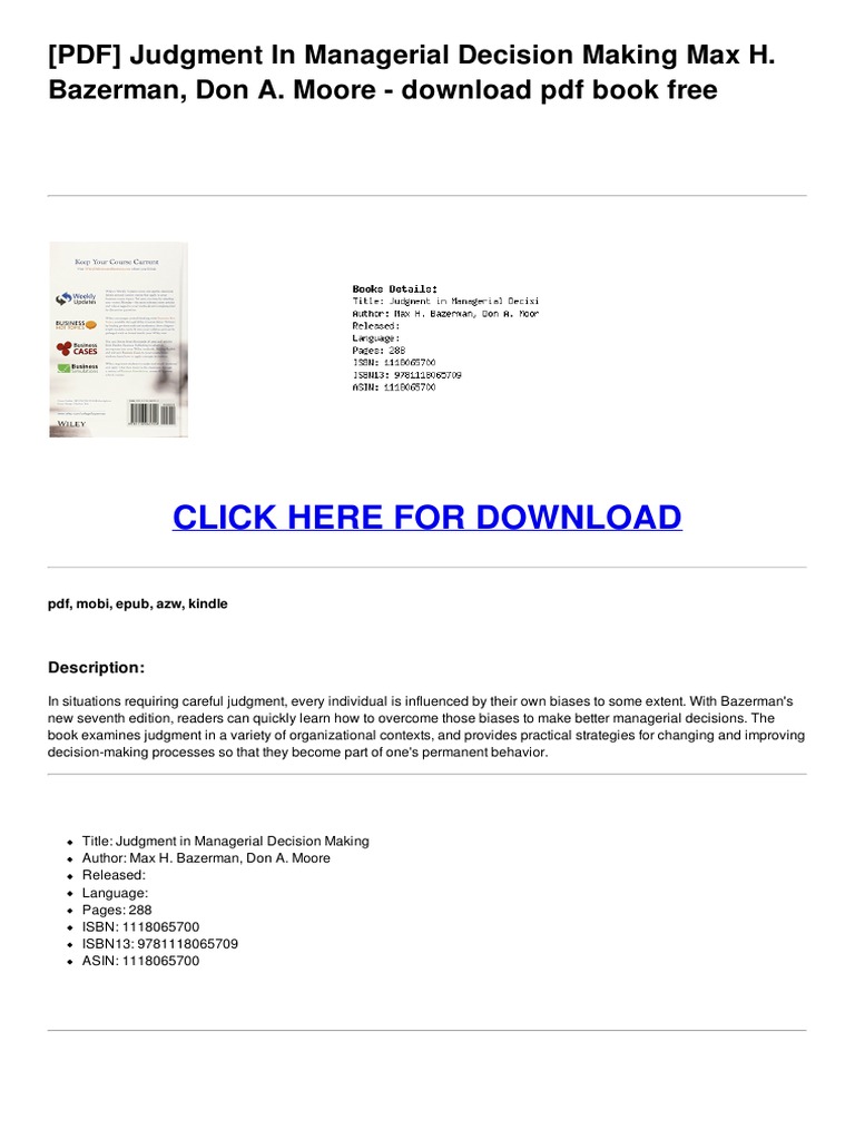 Judgment in Managerial Decision Making | PDF | E Books