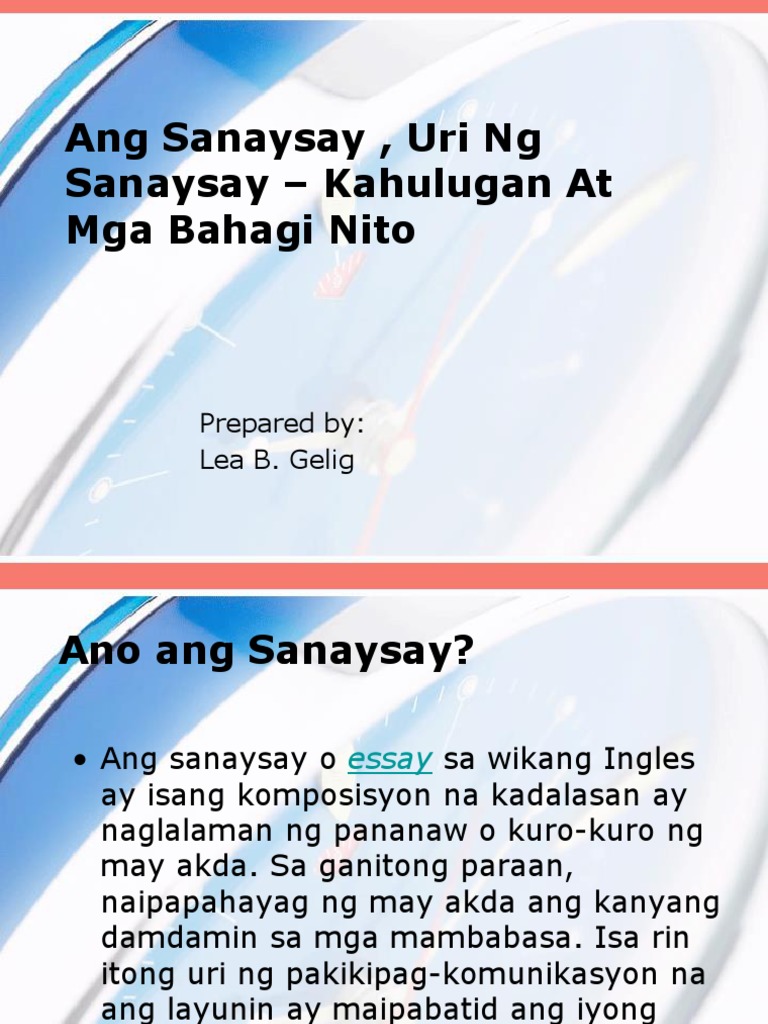 Ang Sanaysay Uri Ng Sanaysay Kahulugan Pdf