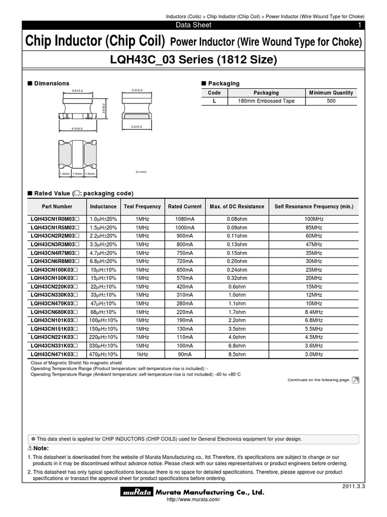 Inductor Datasheet PDF