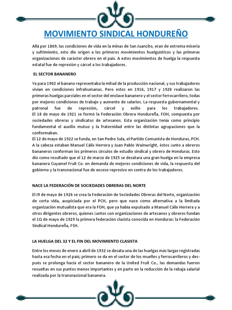 Historia del Movimiento Sindical en Honduras | PDF | Honduras | Sindicato