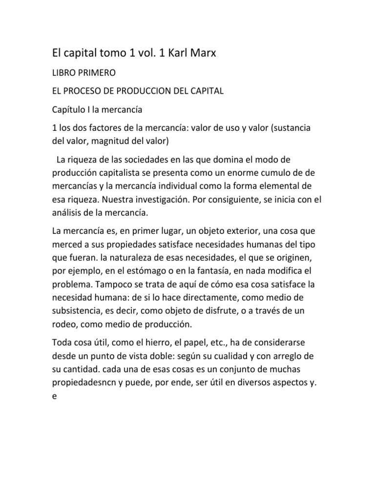 El Capital Tomo 1 Vol PDF