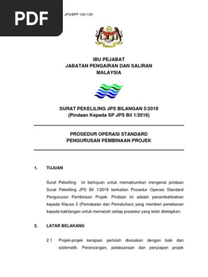 Surat Pekeliling Jps Bil 5 2018 Sop Pengurusan Pembinaan Projek Pindaan 1 Pdf