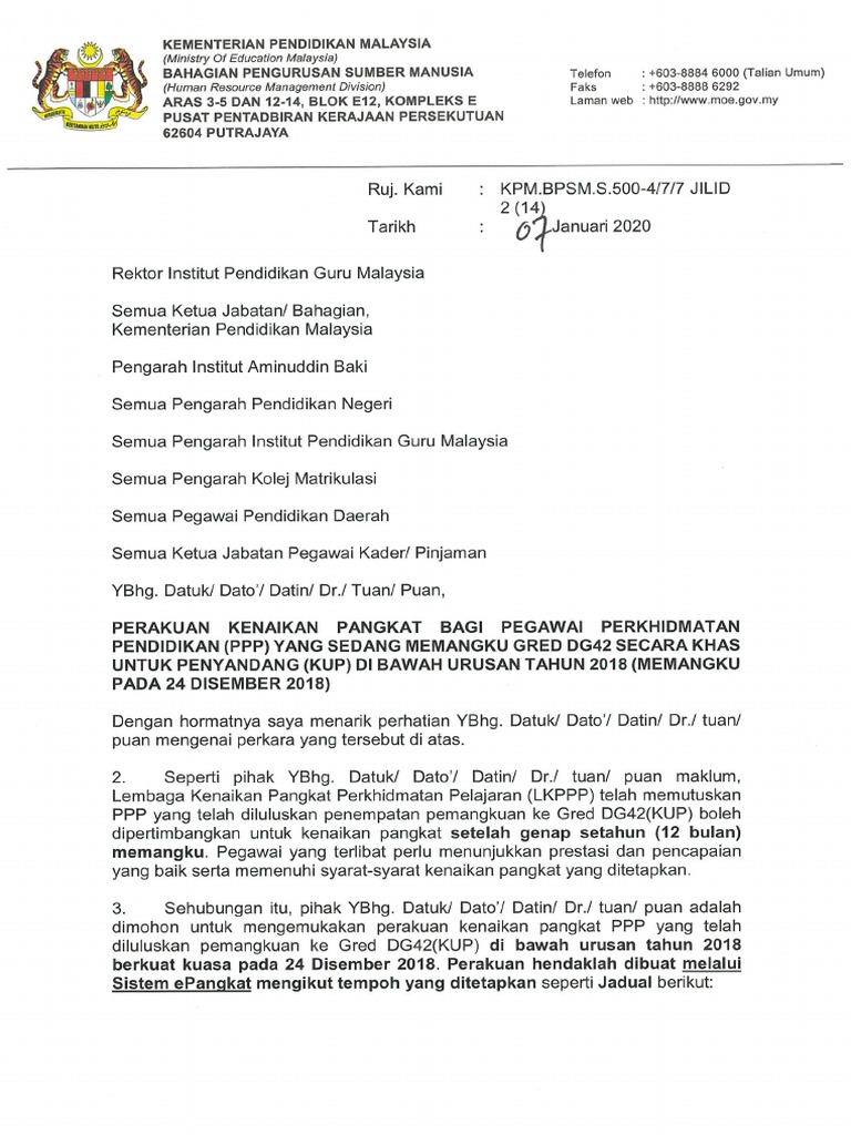 Surat Siaran Iklan Kenaikan Pangkat Gred Dg42 Urusan Tahun 2018 Pdf