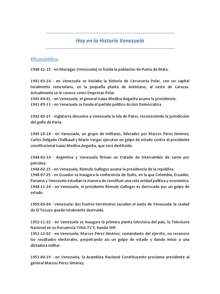 Eventos Clave en la Historia de Venezuela | PDF | Hugo Chavez | Venezuela
