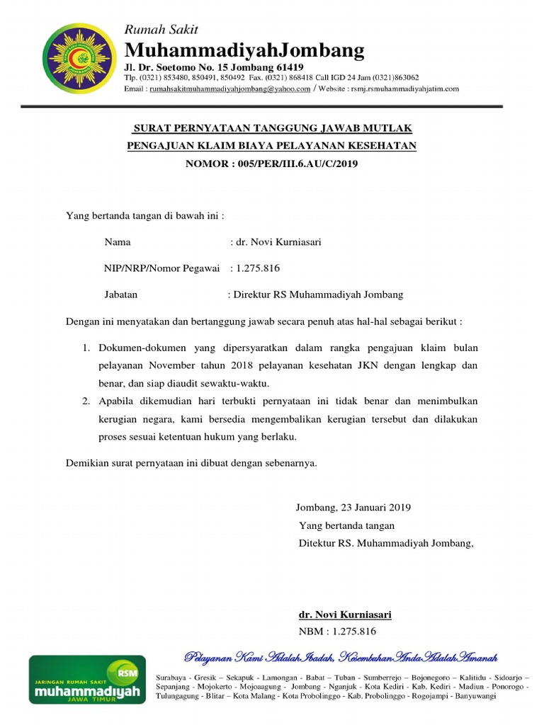 Surat Pernyataan Tanggung Jawab Mutlak Bpjs Susulan Bulan November 2018