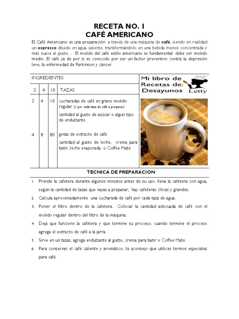 Receta 1cafe Americano | PDF
