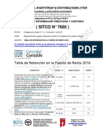 7685 Tabla de Retención en La Fuente de Renta 2016