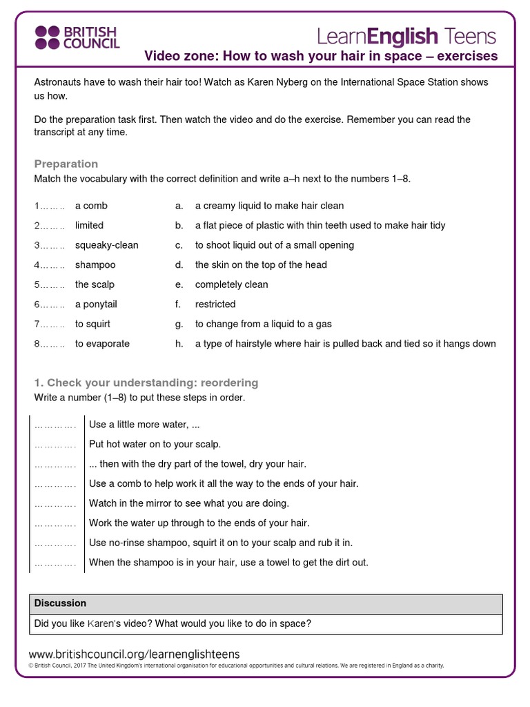 How To Wash Your Hair in Space Exercises PDF